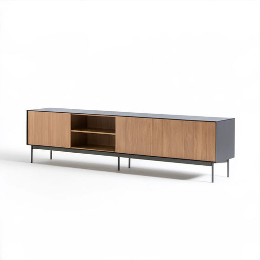 Szafka RTV 180 × 40 × 55 cm w kolorze naturalnego dębu i czarnym