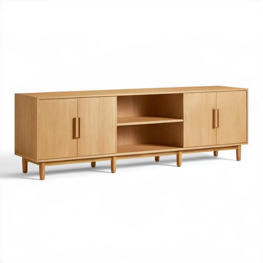 Szafka RTV z MDF z fornirem dębowym, Naturalny Dąb, 160 x 40 x 72 cm