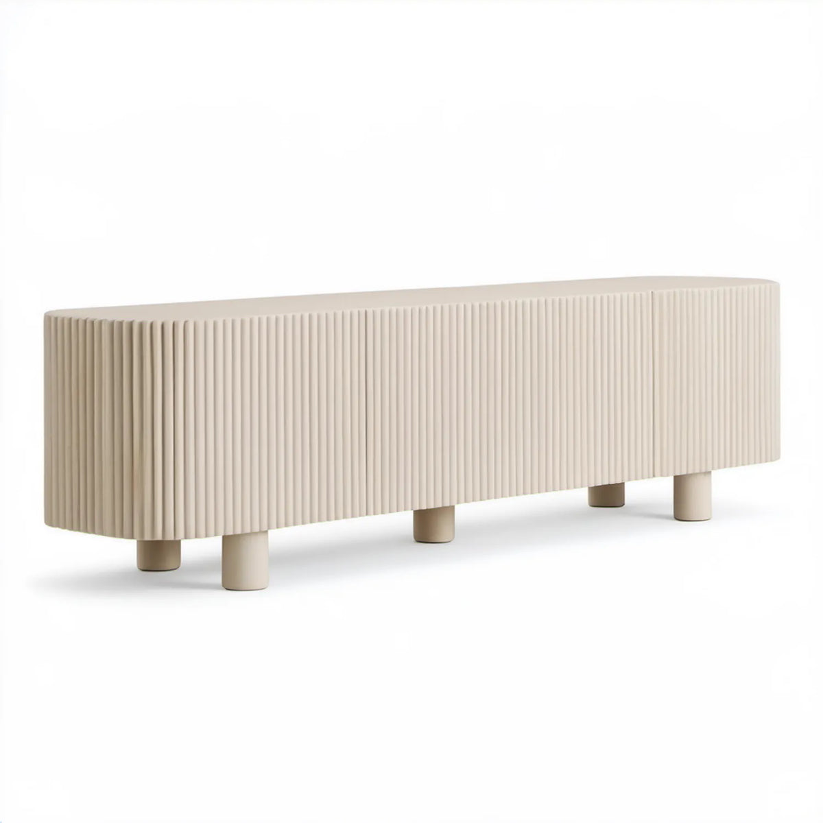 Beżowa szafka RTV z ryflowanym frontem MDF 180 x 40 x 55 cm