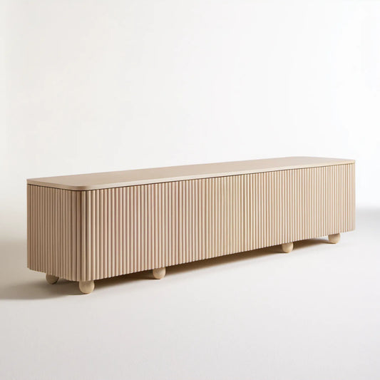 Beżowa szafka RTV z ryflowanymi frontami MDF 180 × 40 × 55 cm